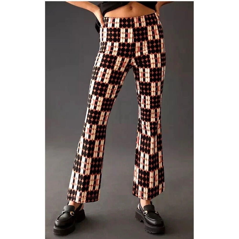 Anthropologie Maeve The Margot Kick-Flare Cropped Pants Brown Black Women's S